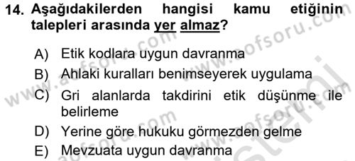 Adalet Meslek Etiği Dersi 2017 - 2018 Yılı (Vize) Ara Sınav Soruları 14. Soru
