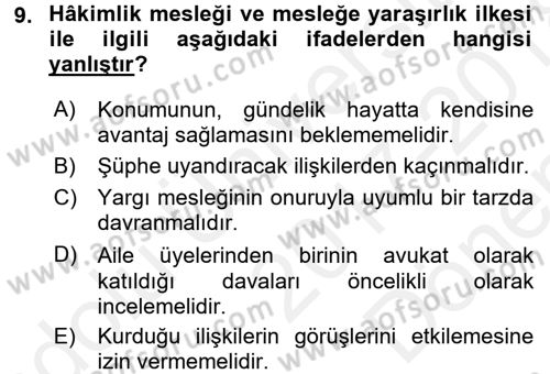 Adalet Meslek Etiği Dersi 2017 - 2018 Yılı (Final) Dönem Sonu Sınav Soruları 9. Soru