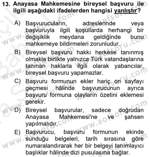 Hukuk Dili Ve Adli Yazışmalar Dersi 2015 - 2016 Yılı (Vize) Ara Sınav Soruları 13. Soru