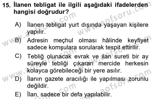 Hukuk Dili Ve Adli Yazışmalar Dersi 2015 - 2016 Yılı (Final) Dönem Sonu Sınav Soruları 15. Soru