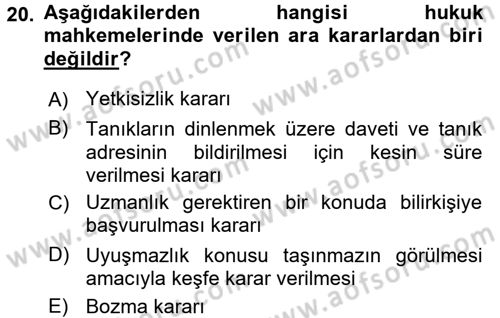 Hukuk Dili Ve Adli Yazışmalar Dersi 2015 - 2016 Yılı (Final) Dönem Sonu Sınav Soruları 20. Soru