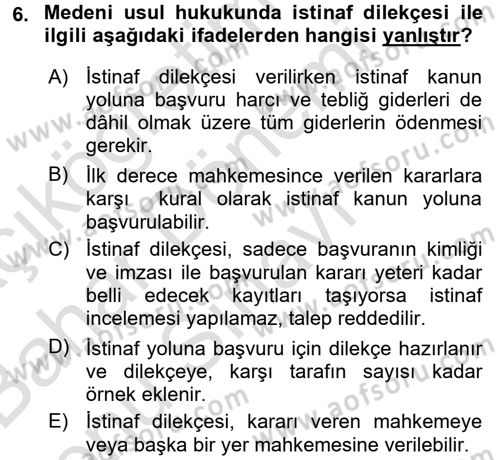 Hukuk Dili Ve Adli Yazışmalar Dersi 2015 - 2016 Yılı (Final) Dönem Sonu Sınav Soruları 6. Soru