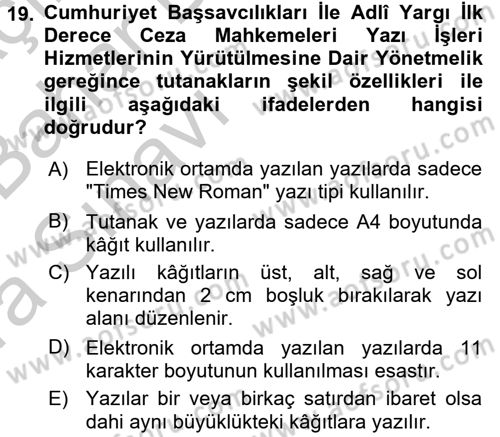 Hukuk Dili Ve Adli Yazışmalar Dersi 2016 - 2017 Yılı (Vize) Ara Sınav Soruları 19. Soru