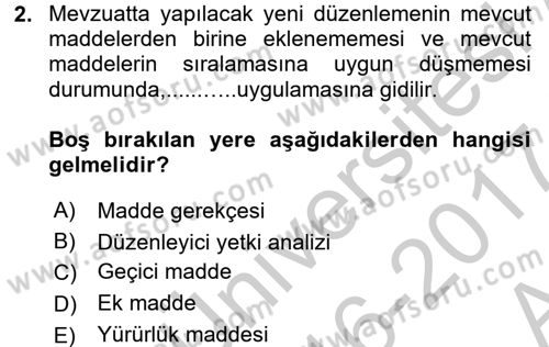Hukuk Dili Ve Adli Yazışmalar Dersi 2016 - 2017 Yılı (Vize) Ara Sınav Soruları 2. Soru