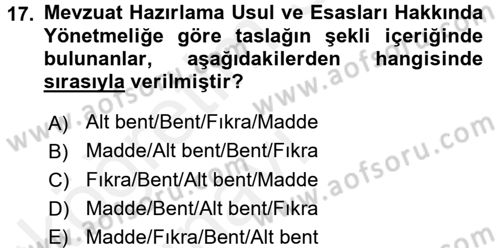 Hukuk Dili Ve Adli Yazışmalar Dersi 2017 - 2018 Yılı 3 Ders Sınavı 17. Soru