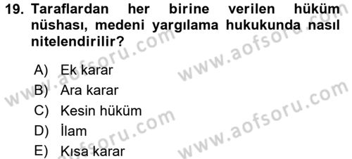 Hukuk Dili Ve Adli Yazışmalar Dersi 2017 - 2018 Yılı 3 Ders Sınavı 19. Soru