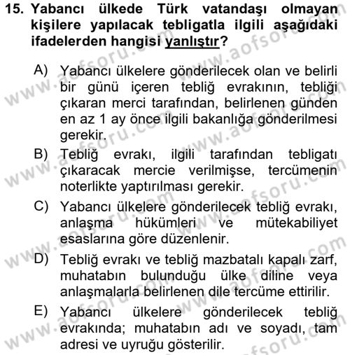 Hukuk Dili Ve Adli Yazışmalar Dersi 2017 - 2018 Yılı (Final) Dönem Sonu Sınavı 15. Soru