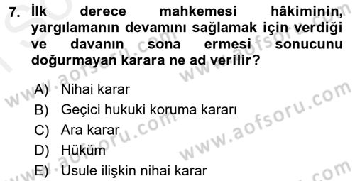 Hukuk Dili Ve Adli Yazışmalar Dersi 2017 - 2018 Yılı (Final) Dönem Sonu Sınav Soruları 7. Soru