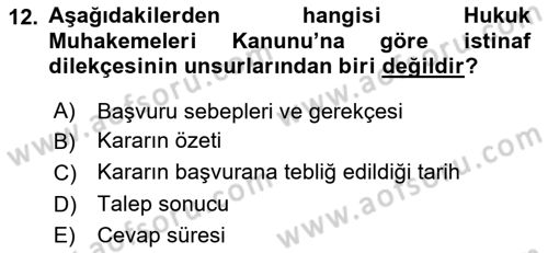 Hukuk Dili Ve Adli Yazışmalar Dersi 2018 - 2019 Yılı 3 Ders Sınavı 12. Soru