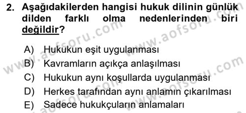 Hukuk Dili Ve Adli Yazışmalar Dersi 2018 - 2019 Yılı 3 Ders Sınav Soruları 2. Soru