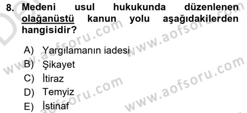 Hukuk Dili Ve Adli Yazışmalar Dersi 2018 - 2019 Yılı 3 Ders Sınavı 8. Soru