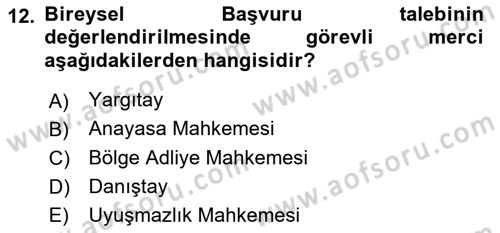 Hukuk Dili Ve Adli Yazışmalar Dersi 2018 - 2019 Yılı (Vize) Ara Sınavı 12. Soru