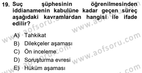 Hukuk Dili Ve Adli Yazışmalar Dersi 2018 - 2019 Yılı (Vize) Ara Sınav Soruları 19. Soru