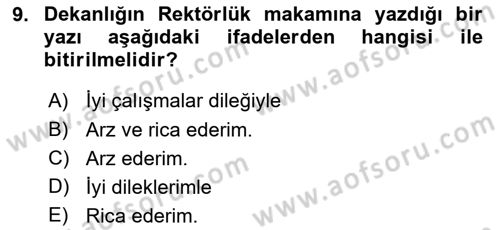 Hukuk Dili Ve Adli Yazışmalar Dersi 2018 - 2019 Yılı (Vize) Ara Sınavı 9. Soru