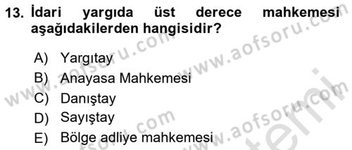 Hukuk Dili Ve Adli Yazışmalar Dersi 2020 - 2021 Yılı Yaz Okulu Sınavı 13. Soru