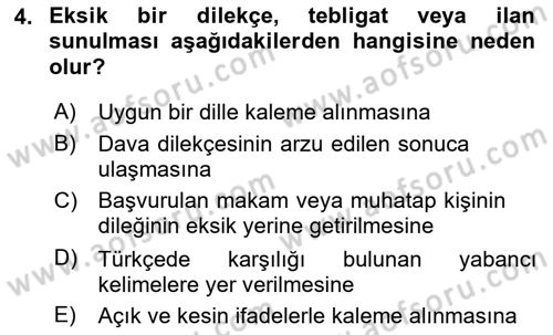 Hukuk Dili Ve Adli Yazışmalar Dersi 2020 - 2021 Yılı Yaz Okulu Sınavı 4. Soru