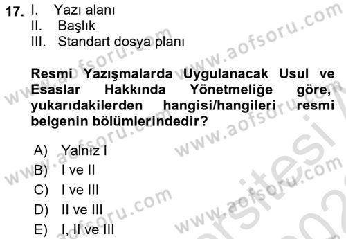 Hukuk Dili Ve Adli Yazışmalar Dersi 2021 - 2022 Yılı (Vize) Ara Sınavı 17. Soru