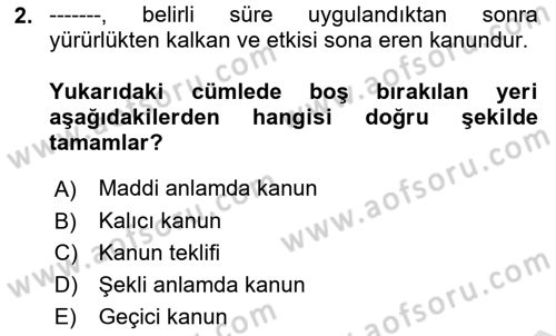 Hukuk Dili Ve Adli Yazışmalar Dersi 2021 - 2022 Yılı (Vize) Ara Sınavı 2. Soru