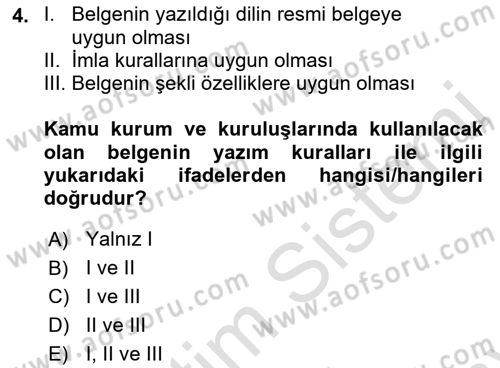 Hukuk Dili Ve Adli Yazışmalar Dersi 2021 - 2022 Yılı (Final) Dönem Sonu Sınavı 4. Soru