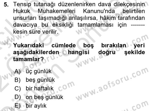 Hukuk Dili Ve Adli Yazışmalar Dersi 2021 - 2022 Yılı (Final) Dönem Sonu Sınav Soruları 5. Soru
