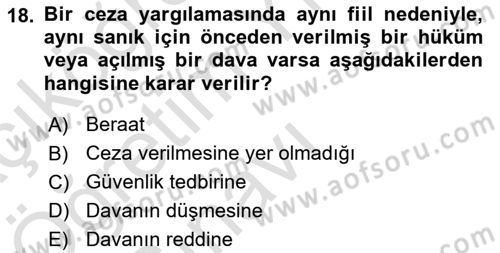 Hukuk Dili Ve Adli Yazışmalar Dersi 2021 - 2022 Yılı Yaz Okulu Sınavı 18. Soru