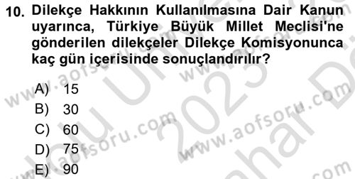 Hukuk Dili Ve Adli Yazışmalar Dersi 2023 - 2024 Yılı (Vize) Ara Sınavı 10. Soru