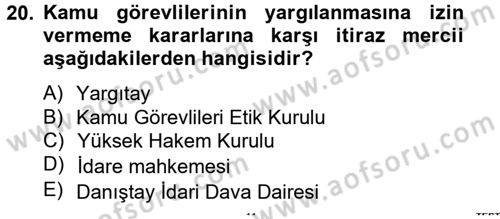 İdari Yargı Dersi 2012 - 2013 Yılı (Vize) Ara Sınav Soruları 20. Soru