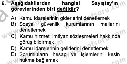 İdari Yargı Dersi 2012 - 2013 Yılı (Vize) Ara Sınav Soruları 6. Soru