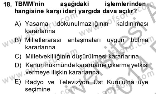 İdari Yargı Dersi 2013 - 2014 Yılı (Vize) Ara Sınav Soruları 18. Soru