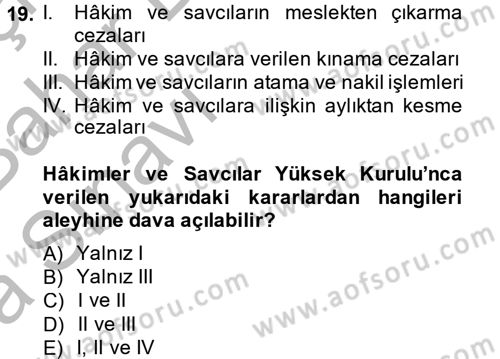 İdari Yargı Dersi 2014 - 2015 Yılı (Vize) Ara Sınav Soruları 19. Soru