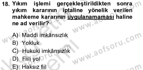 İdari Yargı Dersi 2014 - 2015 Yılı Tek Ders Sınav Soruları 18. Soru