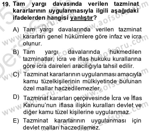 İdari Yargı Dersi 2014 - 2015 Yılı Tek Ders Sınav Soruları 19. Soru