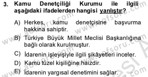 İdari Yargı Dersi 2014 - 2015 Yılı Tek Ders Sınav Soruları 3. Soru