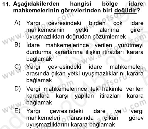 İdari Yargı Dersi 2015 - 2016 Yılı (Vize) Ara Sınav Soruları 11. Soru