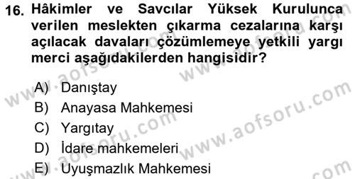 İdari Yargı Dersi 2015 - 2016 Yılı (Vize) Ara Sınav Soruları 16. Soru