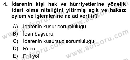 İdari Yargı Dersi 2015 - 2016 Yılı Tek Ders Sınav Soruları 4. Soru