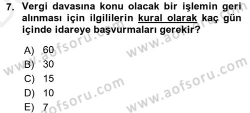 İdari Yargı Dersi 2015 - 2016 Yılı Tek Ders Sınav Soruları 7. Soru
