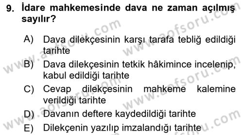 İdari Yargı Dersi 2015 - 2016 Yılı Tek Ders Sınav Soruları 9. Soru