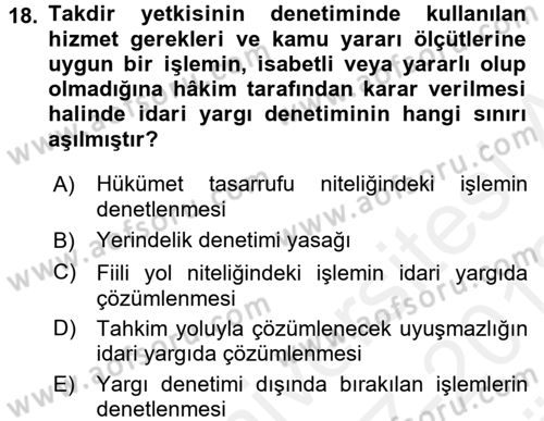 İdari Yargı Dersi 2017 - 2018 Yılı (Vize) Ara Sınav Soruları 18. Soru