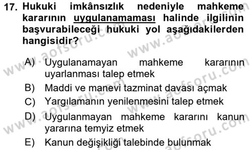 İdari Yargı Dersi 2017 - 2018 Yılı (Final) Dönem Sonu Sınav Soruları 17. Soru