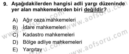 İdari Yargı Dersi 2018 - 2019 Yılı (Vize) Ara Sınav Soruları 9. Soru
