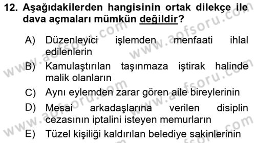 İdari Yargı Dersi 2018 - 2019 Yılı (Final) Dönem Sonu Sınav Soruları 12. Soru