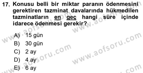 İdari Yargı Dersi 2018 - 2019 Yılı (Final) Dönem Sonu Sınav Soruları 17. Soru