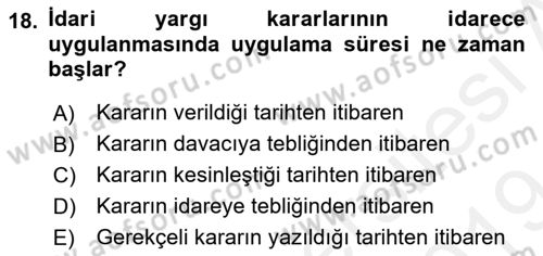 İdari Yargı Dersi 2018 - 2019 Yılı (Final) Dönem Sonu Sınav Soruları 18. Soru