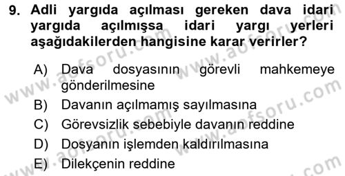İdari Yargı Dersi 2018 - 2019 Yılı (Final) Dönem Sonu Sınav Soruları 9. Soru