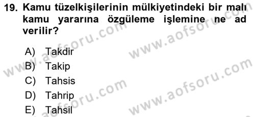 İdari Yargı Dersi 2018 - 2019 Yılı Yaz Okulu Sınavı 19. Soru