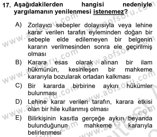 İdari Yargı Dersi 2020 - 2021 Yılı Yaz Okulu Sınav Soruları 17. Soru