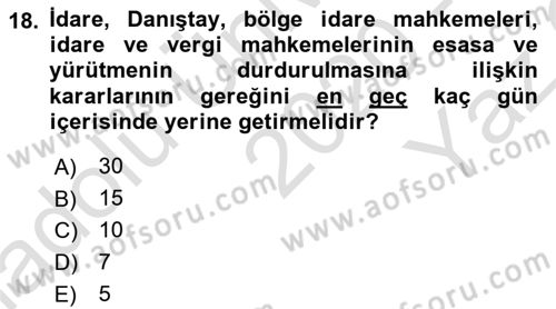 İdari Yargı Dersi 2020 - 2021 Yılı Yaz Okulu Sınav Soruları 18. Soru