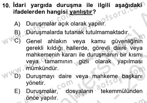 İdari Yargı Dersi 2021 - 2022 Yılı (Final) Dönem Sonu Sınav Soruları 10. Soru