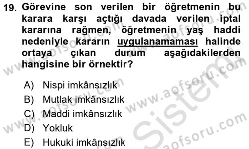 İdari Yargı Dersi 2021 - 2022 Yılı (Final) Dönem Sonu Sınav Soruları 19. Soru